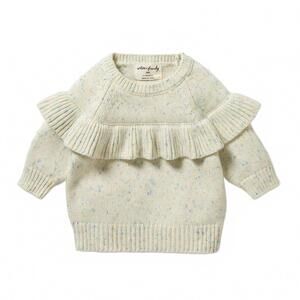 NEW WILSON + FRENCHY kid's knitted ruffle sweater in dew fleck
